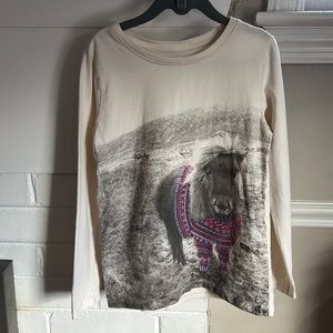 Tea Collection Pony Purple, Pink and Tan Cream Long Sleeve Tee Girls size 7